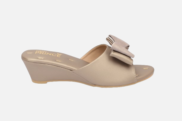 Chic Nude Bow Embellished Wedge Slides - Comfortable & Stylish Footwear
