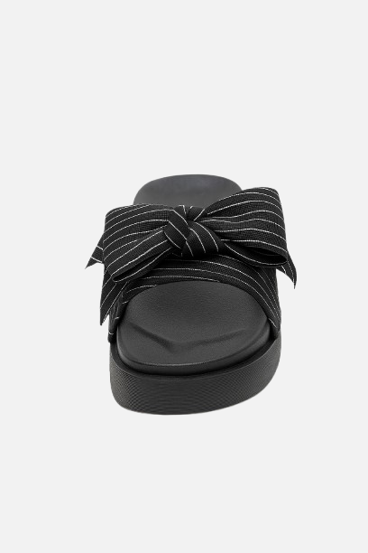 Imported Black Pinstripe Bow Slides - Comfy & Cute High Sole