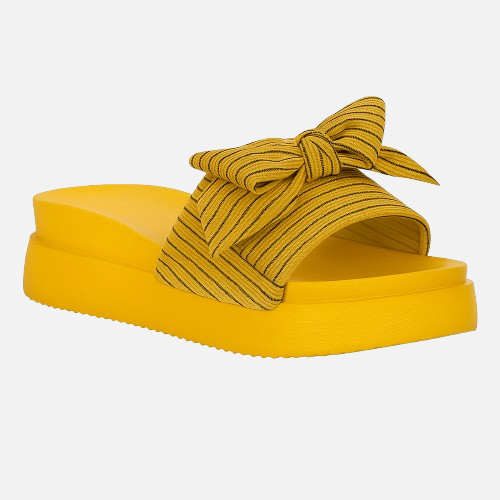 Imported Sunny Yellow Bow High Sole Slides