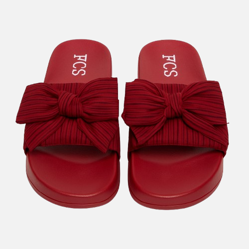 Imported Bold Maroon Bow High Sole Slides