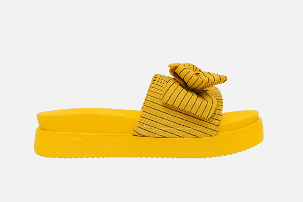 Imported Sunny Yellow Bow High Sole Slides