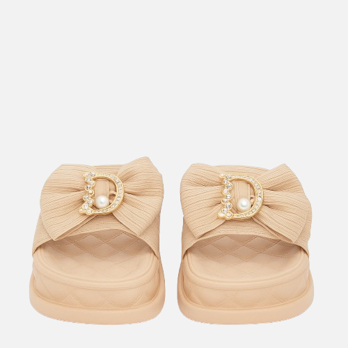 Imported Quilted Bow Platform Sliders