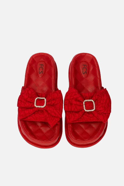 Imported Red Glamour Quilted Comfort Slides