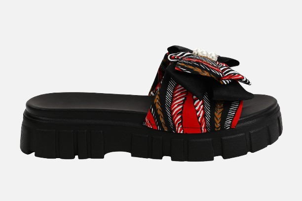 Imported Black Chunky High Sole Slides