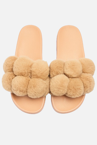 Imported Trendy Camel Faux Fur Slides - Chic & Comfortable