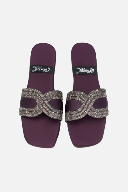 Deep Purple Glitter Strap Slides - Luxurious Comfort