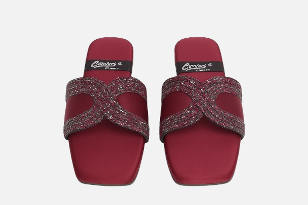 Maroon Glam Sparkle Slides - Dressy Embellished Strap Slides