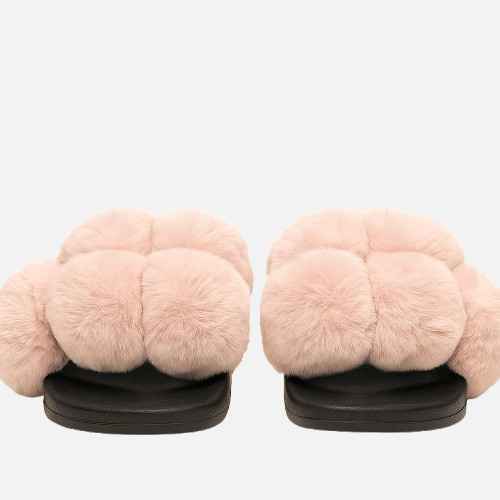 Imported Plush Pink Fluffy Comfort Slides - Ultra Soft & Cozy