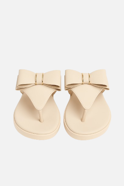 Comfortable Beige Bow Platform Flip-Flops