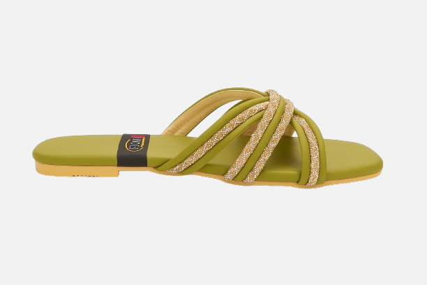 Green Flat Slippers with Sparkly Straps