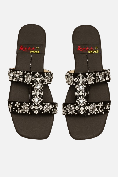 Handcrafted Beaded & Stone Work Flats for Women