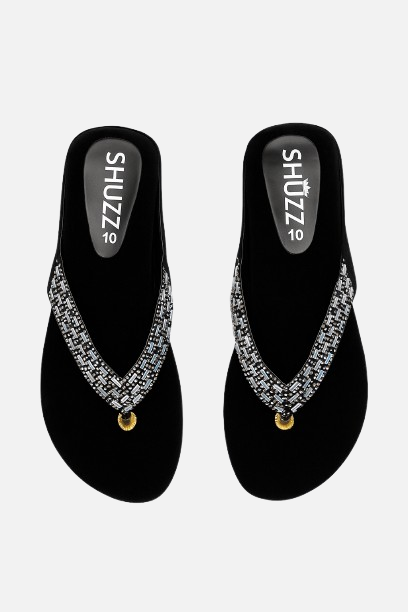 Dazzling Black Rhinestone Wedge Sole