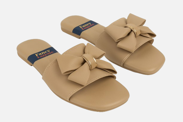 Playful Beige Knot Bow Slides