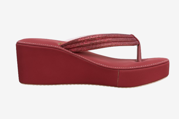 Dazzling Maroon Embellished Wedge Sole