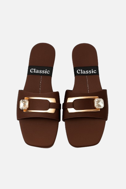 Mocha Elegance Buckle Slides