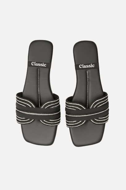 Black Embellished Slides