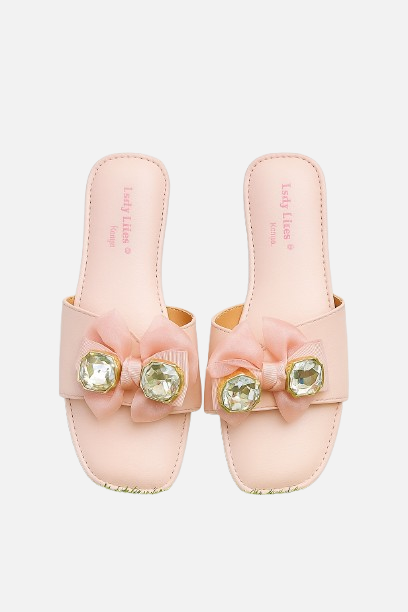Dreamy Pink Ruffled Flat Slides