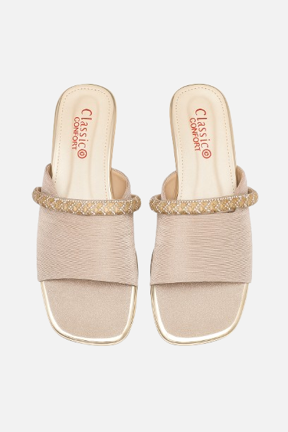 Elegant Nude Block Heel Mules