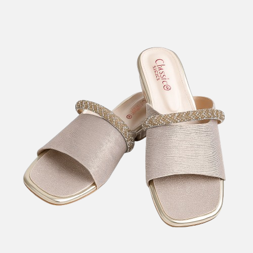 Elegant Nude Block Heel Mules