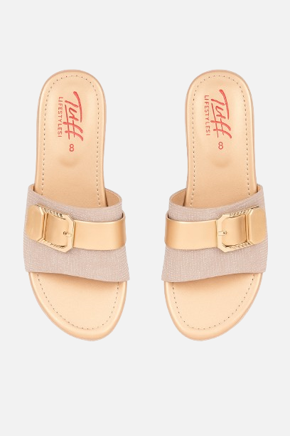 Glamorous Gold Buckle Wedge Slides