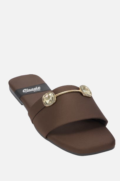 Brown Gemstone Flat Slides