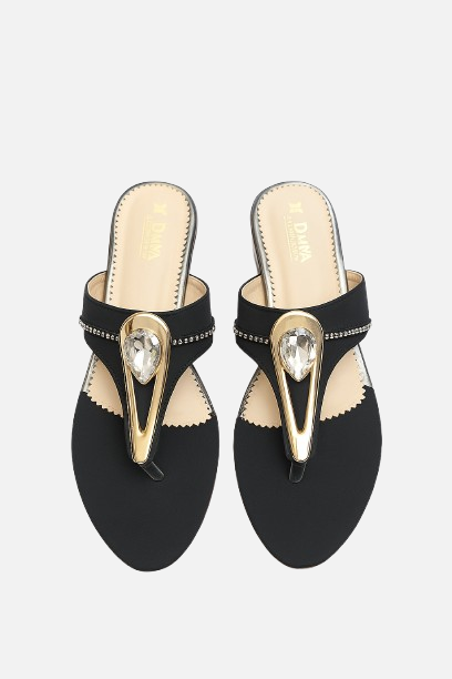 Black Embellished Block Heel