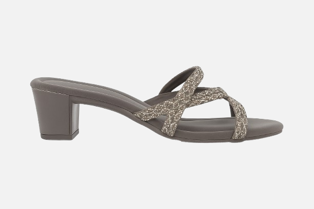 Chic Grey Glitter Strap Block Heel
