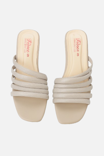 Beige Padded Strap Heels with Clear Sculptural Heel