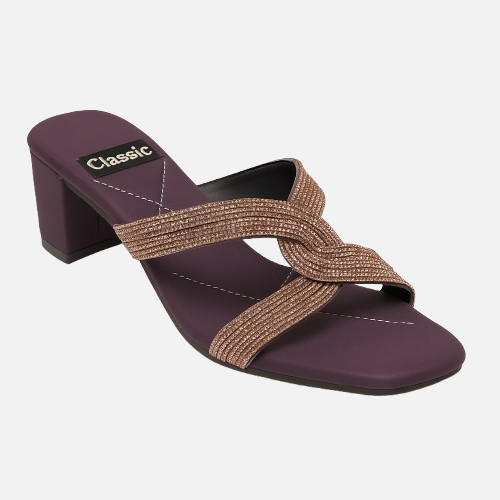 Plum & Rose Gold Shimmer Block Heel Mules
