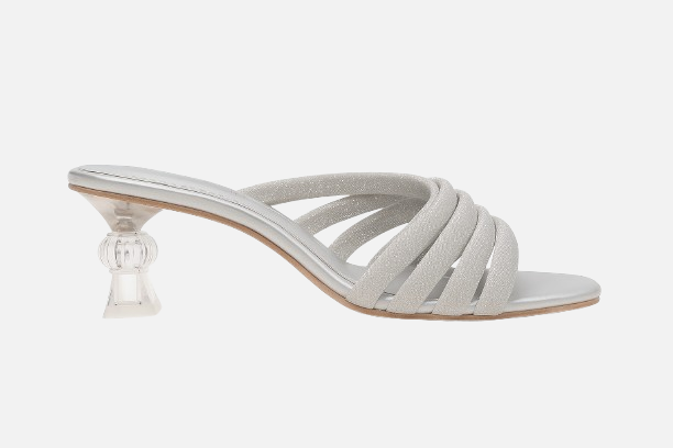Sculptural Heel Silver Glamour Mules - Dazzling & Distinctive