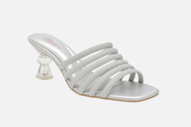 Sculptural Heel Silver Glamour Mules - Dazzling & Distinctive