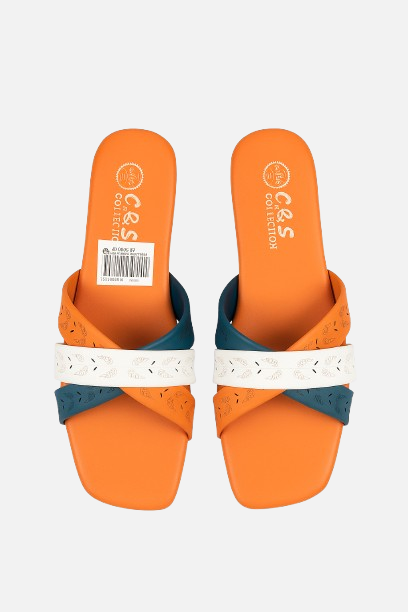 Vibrant Tri-Color Criss-Cross Flat Slides
