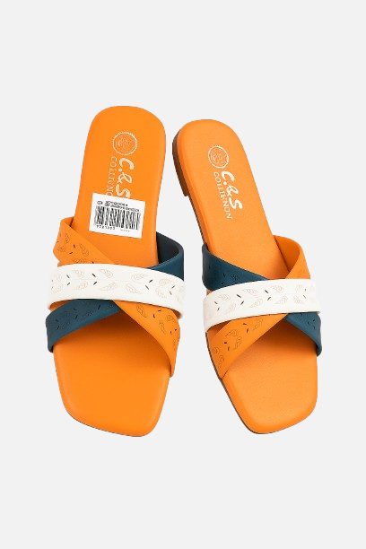 Vibrant Tri-Color Criss-Cross Flat Slides