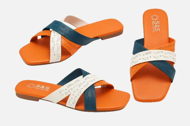 Vibrant Tri-Color Criss-Cross Flat Slides