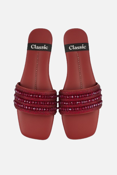 Stylish Red Beaded Flats