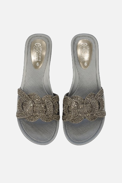Vianon's Collection Grey Embellished Wedge Slides