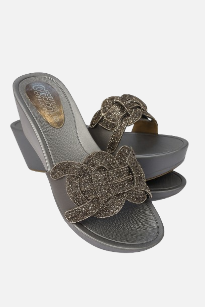 Vianon's Collection Grey Embellished Wedge Slides