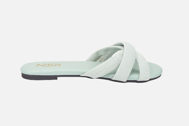 Women's Mint Green Flat Slides with Woven Cross Straps