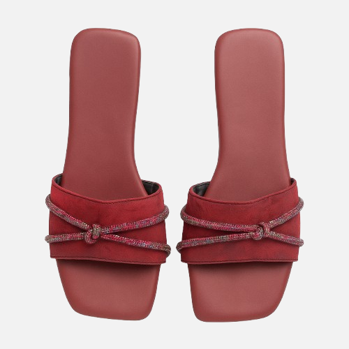 Ruby Knot Sparkle Flat Slides