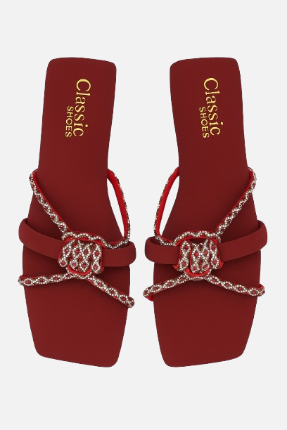 Red Embellished Knot Slides
