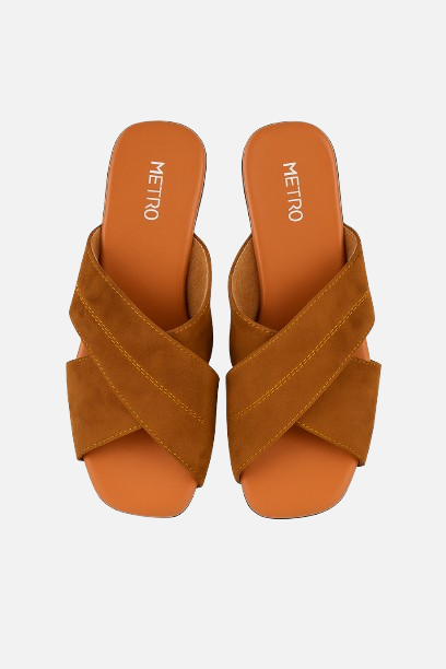 Classic Tan Criss-Cross Flat Slides