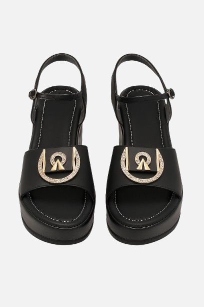 Dazzling Buckle Platform Sandals - Black & Gold