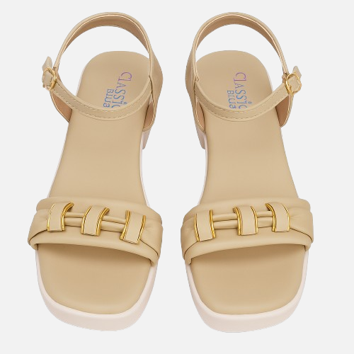 Women's Beige Platform Block Heel Sandals