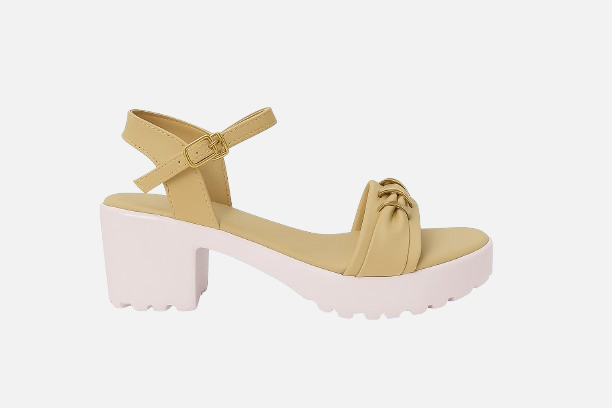 Women's Beige Platform Block Heel Sandals