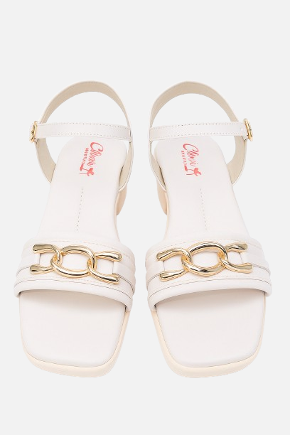 Trendy Chain Detail Platform Heels - Cream