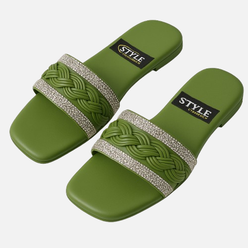 Glimmer Green Braided Comfort Slides