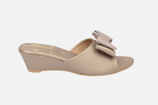 Chic Nude Bow Embellished Wedge Slides - Comfortable & Stylish Footwear