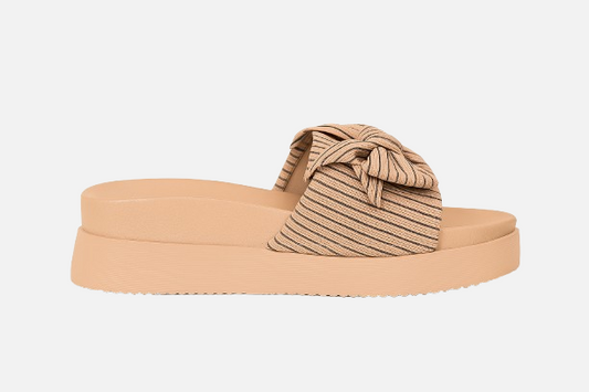 Imported Beige Striped Bow High Dole Slides
