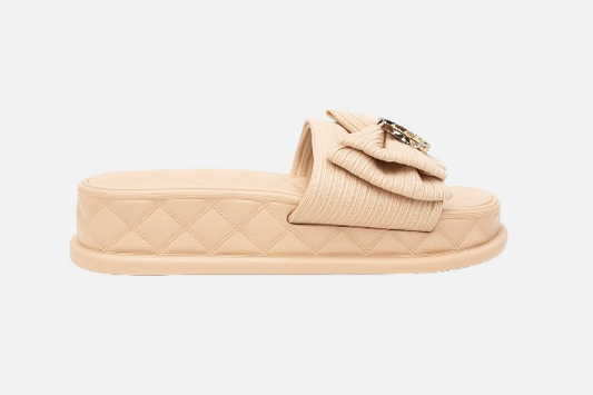 Imported Quilted Bow Platform Sliders