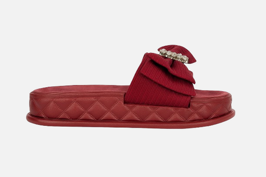 Imported Luxury Red Quilted Bow Slippers for Women